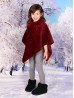 Kids Soft Faux Fur Ponch W/  Tile Pattern and Faux Fur Neckline (3-7 Years Old) 